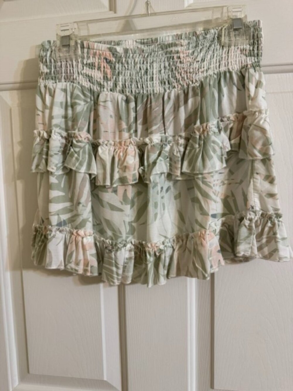 NWT Ocean Drive Tropical Palm Ruffle Mini Skirt Smocked High Waist Boho Casual M